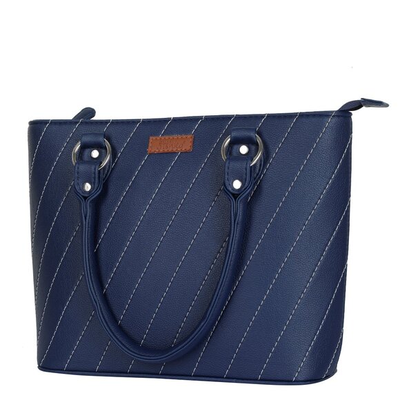 Blue Top-Handle Tote Bag – Vegan Leather Ladies' Satchel Purse or Shoulder Bag - Picture 10 of 11